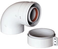 Baxi Отвод 90° коаксиальный ф 60/100 мм, с муфтой, KHG 714101410 - фото 21643