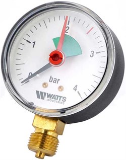 Манометр радиальный Watts с указателем предела, размер 3/8", ф 63 мм, 0-4 бар - фото 30688