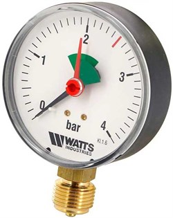 Манометр радиальный Watts с указателем предела, размер 1/2", ф 100 мм, 0-4 бар - фото 30691
