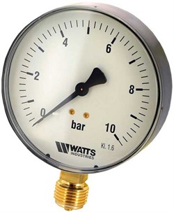 Манометр радиальный Watts, размер 1/2", ф 100 мм, 0-10 бар - фото 30881