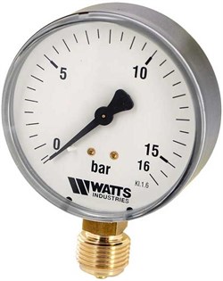 Манометр радиальный Watts, размер 1/4", ф 50 мм, 0-16 бар - фото 30892