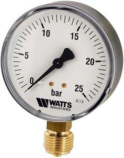 Манометр радиальный Watts, размер 1/4", ф 63 мм, 0-25 бар - фото 30929
