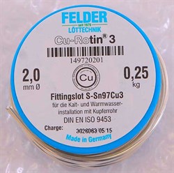 Мягкий припой Felder Cu-Rotin®3, S-Sn97Cu3, ф 2 мм, 250 гр. - фото 31666