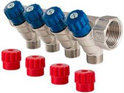 Коллектор Valtec регулирующий 1" (Вр-Нр), 4 вых x 1/2" НР, под евроконус - фото 32373
