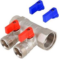 Коллектор Valtec регулирующий с шаровыми кранами, 1" (Вр-Нр), 2 вых х 1/2" Нр, под евроконус - фото 32450