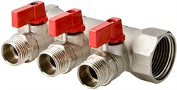 Коллектор Valtec регулирующий с шаровыми кранами, 1" (Вр-Нр), 3 вых х 3/4" Нр, под евроконус - фото 32454