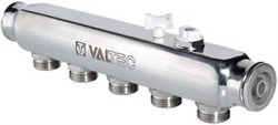 Коллектор Valtec нерегулируемый 1" (Вр) из нержавеющей стали, 9 вых х 3/4" Нр, межосев. рас. 50 мм, под евроконус - фото 32468