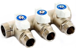 Коллектор с шаровыми кранами никелированный Uni-Fitt 3/4" (ВР-НР) x 4 выхода x 1/2" НР, под евроконус - фото 34661