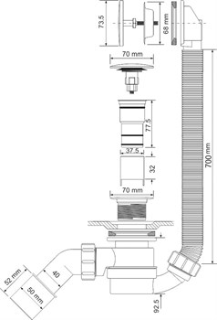 Сифон для ванны автомат пластиковый тип кнопка с коленом McALPINE ф40-50 (MRB12) - фото 36686