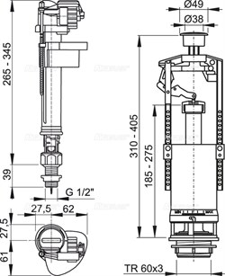 Арматура для сливного бачка Alcaplast, боковое подключение, латунный штуцер 1/2" (SA2000K/2) - фото 36906