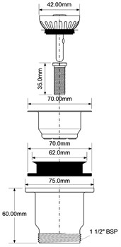 Выпуск для сифона McALPINE 1 1/2" с нержавеющей решеткой D=70мм (MRSKW3) - фото 37397