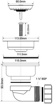 Выпуск для сифона угловой McALPINE 1 1/2" с нержавеющей решеткой D=113мм (MRSKW7E) - фото 37410