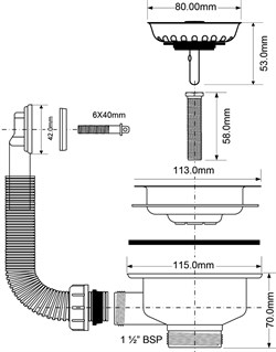 Выпуск для мойки с переливом McALPINE 1 1/2" с нержавеющей съемной решеткой D=113мм, прямоугольный наконечник (OR2-113S) - фото 37423