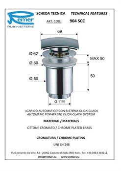 Донный клапан для раковины нажимной Remer 1 1/4" (904SCC114RR) - фото 37430 Донный клапан для раковины нажимной Remer 1 1/4" (904SCC114RR) - фото 37430