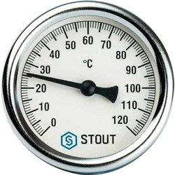 Термометр биметаллический Stout ф 80 мм, гильза 50 мм, t 120° - фото 37574