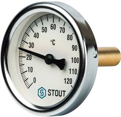 Термометр биметаллический Stout ф 63 мм, гильза 50 мм, t 120°, резьба с самоуплотнением - фото 37591