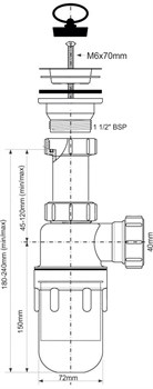 Сифон для раковины хромированный пластик с выпуском 1 1/2", с вставкой антисифон McALPINE (MRSK13R-CP) - фото 37834