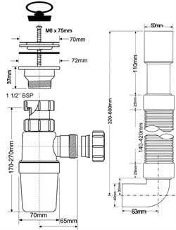 Сифон для раковины McALPINE 1 1/2" с гофрой 50/40 (MRSK9) - фото 37840