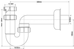 Сифон трубный без выпуска 1 1/2" P-образный с отводной трубкой ф40 McALPINE (MRSK14) - фото 37860