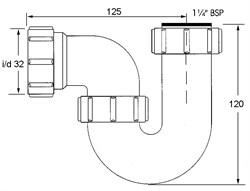 Сифон трубный без выпуска 1 1/4" P-образный McALPINE (MRBD1) - фото 37862