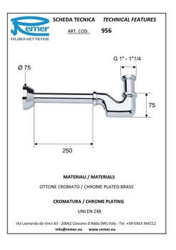 Сифон для биде и раковины хромированный 1 1/4" Remer (956114RR) - фото 37985 Сифон для биде и раковины хромированный 1 1/4" Remer (956114RR) - фото 37985