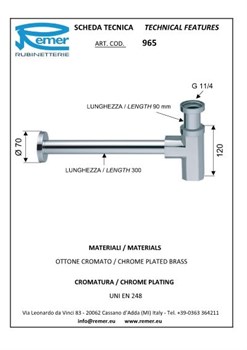 Сифон для биде и раковины хромированный шестигранный 1 1/4" Remer (965114RR) - фото 37989