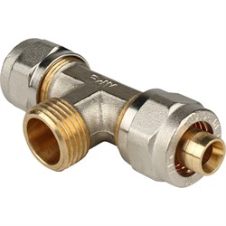 Тройник НР обжимной для мeталлопластиковых труб Stout 16 x 1/2" - фото 49206