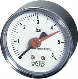 Манометр аксиальный Far с указателем предела, размер 1/4", ф 63 мм, 0-6 бар (FA 2500 06) - фото 52955