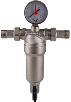Фильтр промывной Tiemme 1/2", латунная колба, манометр, сгоны - фото 67503