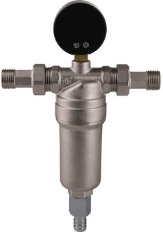 Фильтр промывной Tiemme 1/2", латунная колба, манометр, сгоны - фото 67504