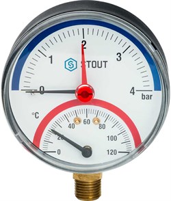 Термоманометр радиальный Stout 1/2", 4 бар, 80 мм, 120°C - фото 77663