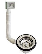 Выпуск для мойки с переливом Bonomini 1 1/2" с нержавеющей решеткой D=113мм, прямоугольный наконечник (1973LX64B0)
