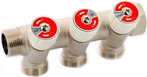 Коллектор с вентилями Uni-Fitt 3/4&quot; (Вр-Нр) x 3 выхода x 1/2&quot; Нр, под прокладку, 10 бар