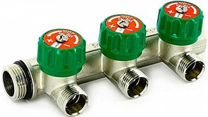 Коллектор с вентилями Uni-Fitt 3/4&quot; (Вр-Нр) x 2 выхода x 1/2&quot; Нр, под прокладку, 16 бар
