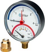 Термоманометр радиальный Stout 1/2", 6 бар, 80 мм, 120°C